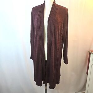 Laila Jayde Women's Long Open Cardigan Sweater Maroon Plus Size 2X Made in USA